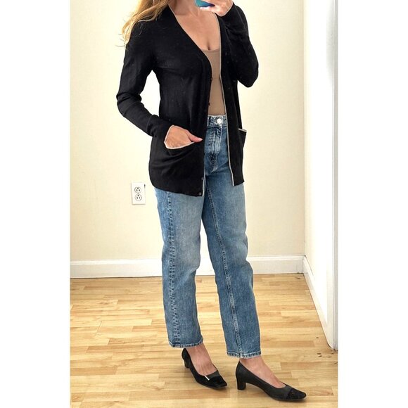 Ann Taylor Black Merino Wool V-Neck Cardigan Sz Small - Picture 7 of 11